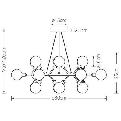 Lámpara de techo ANABEL 18xG9 A.Reg.xD.80cm Dorado/Blanco