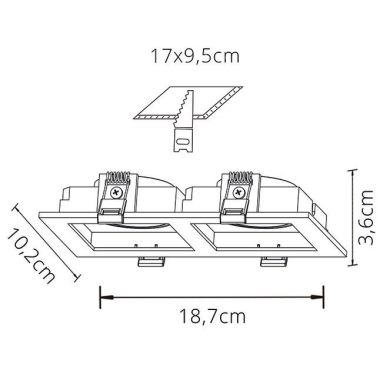 Frame for Downlight HECATE 2xGU10/GU5.3 (MR16) L.18,9xW.10,2xH.3,6cm Polycarbonate (PC) White