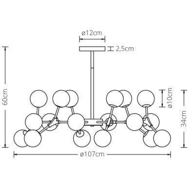 Candeeiro de tecto ANYA 18xG9 Alt.60xD.107cm Preto/Bronze