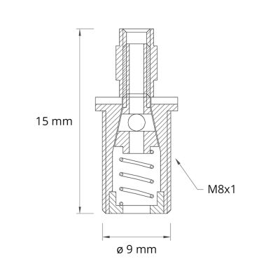 Cord grip H.1,5xD.0,9cm M8x1 without break, in nickel plated brass