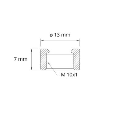 Anilha compensadora para tubo Alt.0,7xD.1,3cm furo D.ext.7mm M10 p/tubos D.10mm, em latão bruto(R14)