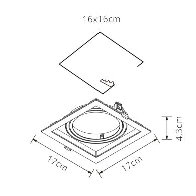 Aro de encastrar KALI quadrado para lâmpada AR111 C.17xL.17xAlt.4,3cm em PC Branco