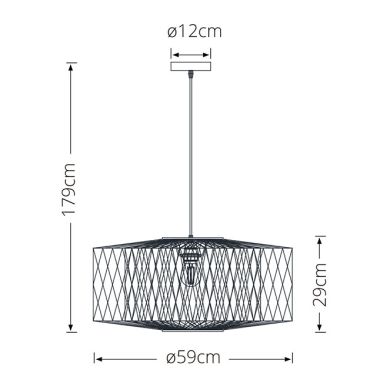 Suspensão BAMBOO D.59cm 1xE27 em bambu de cor preta e natural