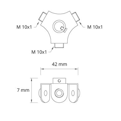 Centro distribuidor para 3 suportes Alt.1,9xD.4,2cm 3 x M10, em ferro zincado (FP2)