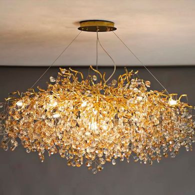 Ceiling Lamp DAVOS 15xG9 H.Reg.xD.100cm with amber cristals and gold frame