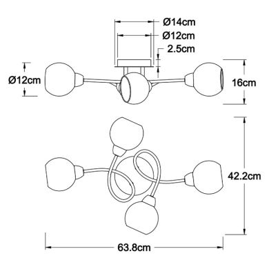 Plafón UMBRIA 4xE14 L.63,8xAn.42,2xAl.16cm Cromo