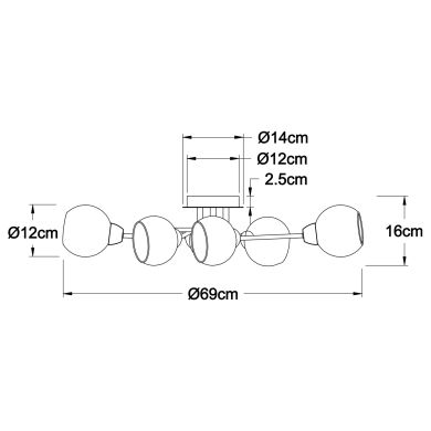 Plafón UMBRIA 6xE14 Al.16xD.69cm Cromo