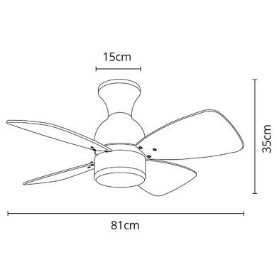 Ventoinha de tecto FRESCO branca, 4 palas reversíveis, 16W LED 4000K, Alt.35xD.81cm