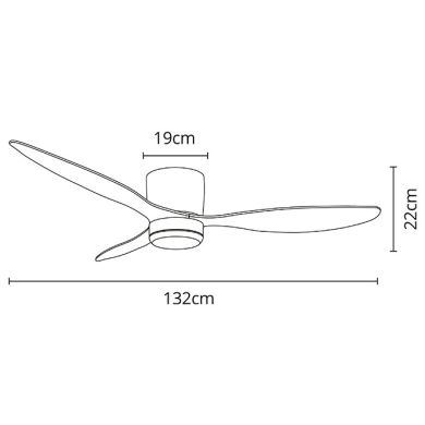 Ventilador DC NASIM plata, 3 aspas, 16W LED 4000K, Al.22xD.132cm