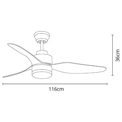 Ceiling fan DC PONIENTE nickel, 3 blades, 16W LED 4000K, H.36xD.116cm