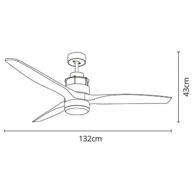 Ventilador DC BRAVO níquel/marrón, 3 aspas, 16W LED 4000K, Al.43xD.132cm