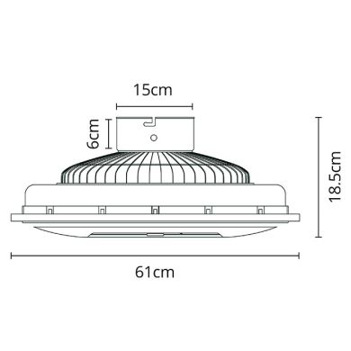 Ventilador AC BISE plata, 5 aspas, 50W LED 3000-6500K, Al.18,5xD.61cm