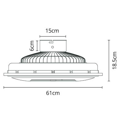 Ventoinha de tecto BISE prata, 5 palas, 50W LED 3000-6500K, Alt.18,5xD.61cm