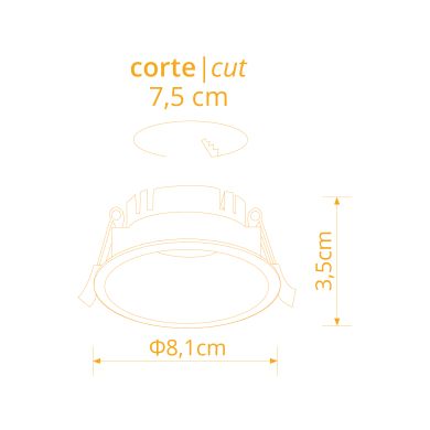 Aro de encastrar ONIRO ABS redondo Alt.3,5xD.8,1cm em ABS branco
