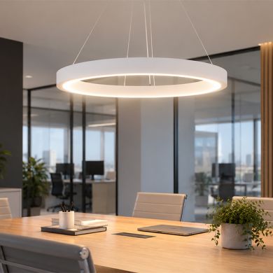 Suspensão LineX Circle LED CCT 80W 8000lm 3000K/4000K/6400K Alt.Reg.xD.120cm branco