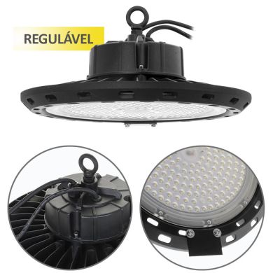 Campânula SUPERVISION luz regulável IP65 1x150W LED 15000lm 6400K 90° Alt.15xD.34cm Preto