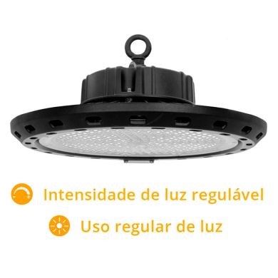 Campânula SUPERVISION luz regulável IP65 1x150W LED 15000lm 6400K 90° Alt.15xD.34cm Preto