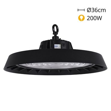 Campana MEGAVISION IP65 1x200W LED 30000lm (150lm/W) 6500K 90° Al.11xD.36cm Negro