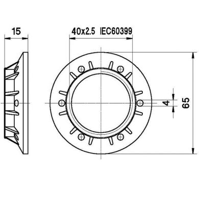 Anilha de abat-jour dourada para suporte E27 roscado Alt.15mm D.65mm, em baquelite