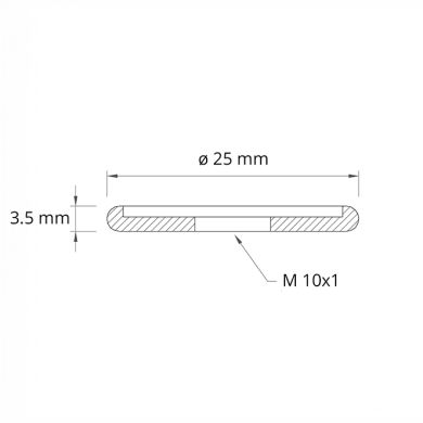 Arandela de latón D.2,5cm Alt.0,35cm, D. interior=20mm, talandro M10 (BTC2)