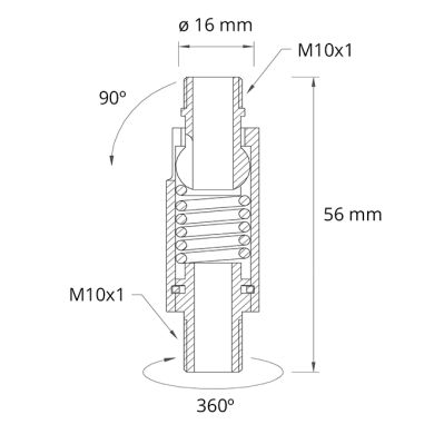 Adjustable male Brass Friction Lamp Swivel, Alt.5,3xD.1,6cm, M10x2 360°-90°