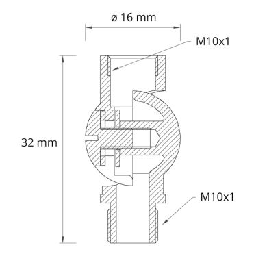 Giro D.1,6-2,7cm femea/femea M10x2, em latão bruto (GIRO SN6)