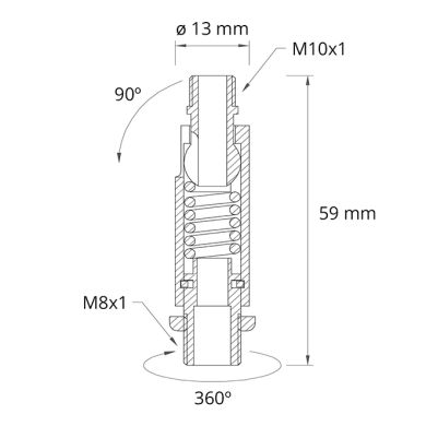 Giro Alt.5,9xD.1,3cm macho/macho M10x1+M8x1 360°-90°, em latão cromado (GIRO SN25 CRO)
