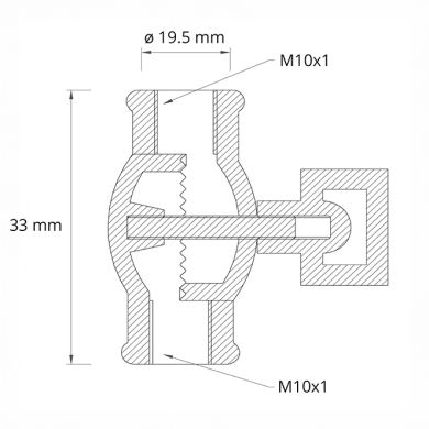 Giro Alt.3,6xD.1,95-3,3cm femea/femea M10x2 com borboleta, em latão bruto (GIRO SN28)