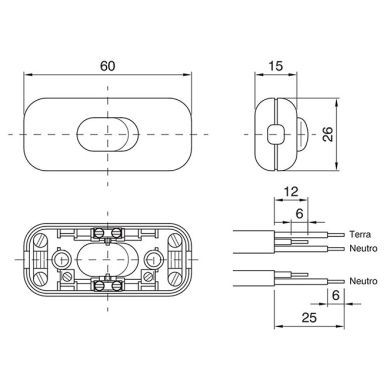 White single pole rocker switch with earth terminal, in thermoplastic resin