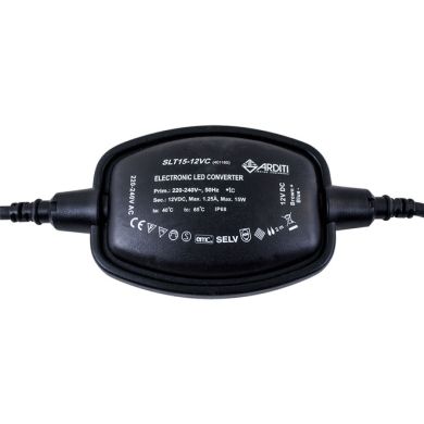 Transformador de tensión constante AC/DC 12V 15W IP68, en plastico