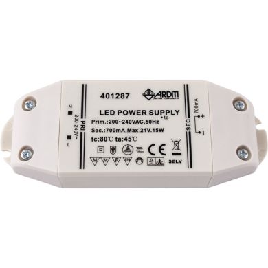 Transformador de corriente constante AC/DC 700mA (Driver) 15W, en plastico