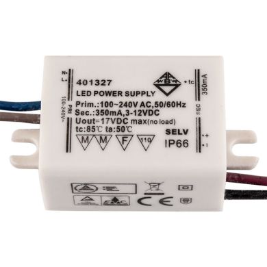 Transformador de corrente constante AC/DC 350mA (Driver) para LED 3W IP66, em plástico