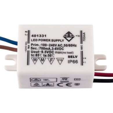 Transformador de corrente constante AC/DC 700mA (Driver) para LED 3W IP66, em plástico