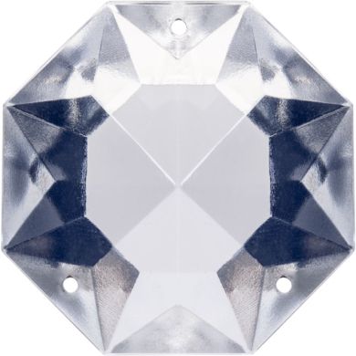 Glass octagon stone D.2,2cm 3 holes transparent