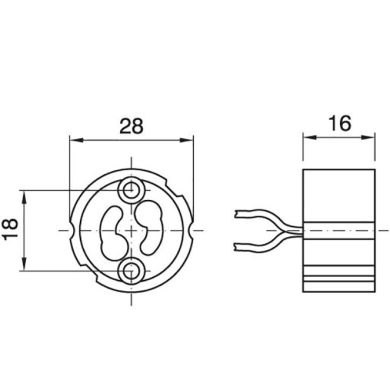 White GZ10 lampholder for mains powered halogen lamps, 25cm wire, in steatite