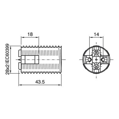 Gold E14 2-pieces lampholder with threaded outer shell, in thermoplastic resin