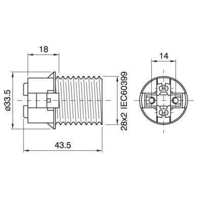 Transparent E14 2-pieces lampholder with half threaded outer shell, in thermoplastic resin