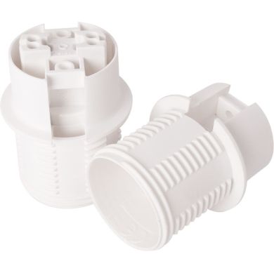 White E14 2-pieces lampholder with half threaded outer shell, in thermoplastic resin