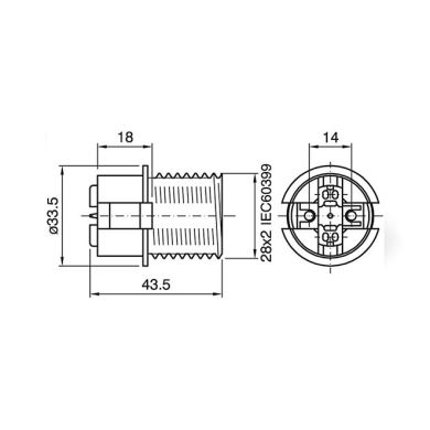 Gold E14 2-pieces lampholder with half threaded outer shell, in thermoplastic resin