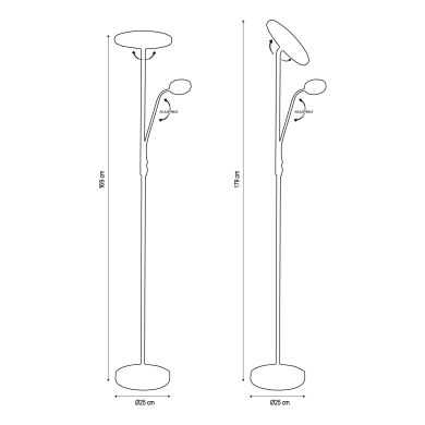 Lámpara de Pie BAYANI 28W+6W LED 3000-6500K A.179xD.25cm niquel