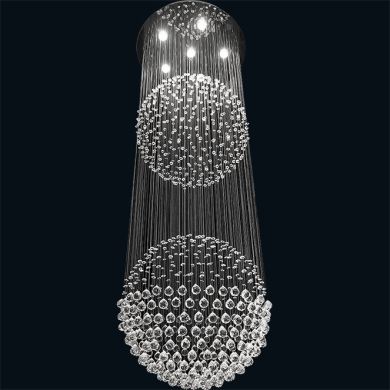 Ceiling Lamp PLANET round 6xGU10 H.190xD.60cm Nickel-Plated Plate and Crystals