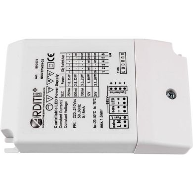 Transformador de corrente/tensão constante 350/500/700mA 12/24V para LED 25W regulável, em plástico