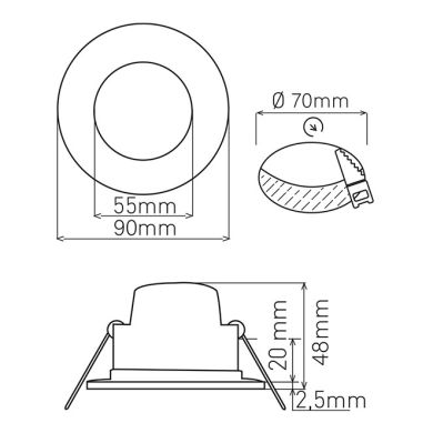 Downlight Empotrable XELIM redondo IP65 1x5W LED 350lm 3000K 120° Al.0,25xD.9cm Blanco