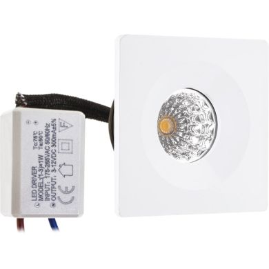 Foco de encastrar CENTIMO quadrado fixo 1x1W LED 65lm 4000K C.4,6xL.4,6xAlt.0,3cm Branco