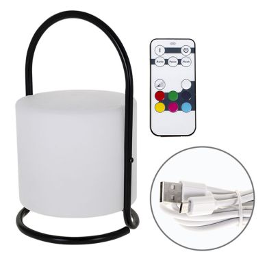 Sobremesa KENSI 7 colores, cargador y cable USB IP44 1x0,5W LED 80lm Al.28xD.17cm Blanco/Negro