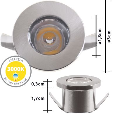 Downlight DENI round fixed 1W LED 80lm 3000K H.0,3xD.3cm Satin Nickel