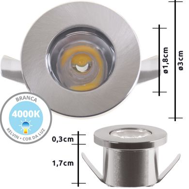 Foco de encastrar DENI redondo fixo 1W LED 80lm 4000K Alt.0,3xD.3cm níquel