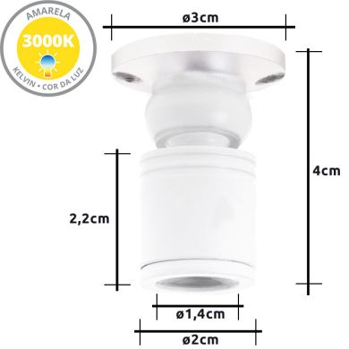 Foco orientável MELVIN redondo 1W LED 70lm 3000K Alt.4xD.3cm Branco