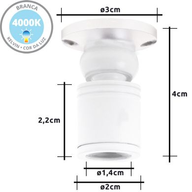 Foco orientável MELVIN redondo 1W LED 70lm 4000K Alt.4xD.3cm Branco