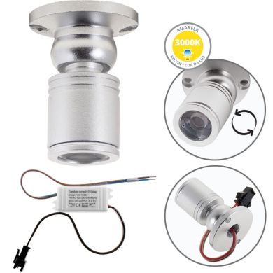 Orientable Spotlight MELVIN round 1W LED 70lm 3000K H.4xD.3cm Satin Nickel